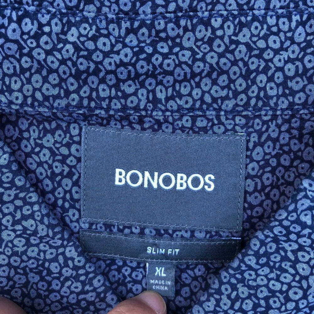 BONOBOS Paisley Button Down Shirt Men's XL Slim Fit Long Sleeve Blue Collared​​​ - Picture 4 of 6